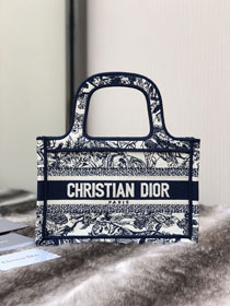 Dior original canvas mini book tote bag S5475 navy blue