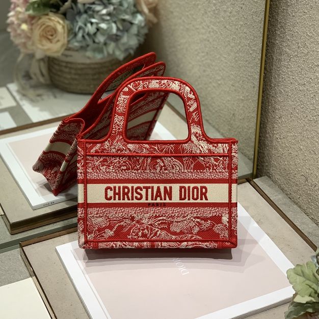 Dior original canvas mini book tote bag S5475 red