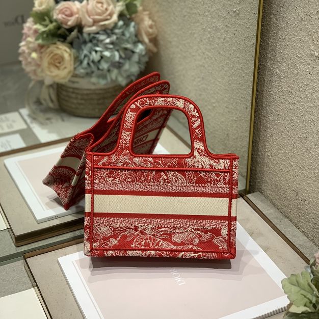 Dior original canvas mini book tote bag S5475 red