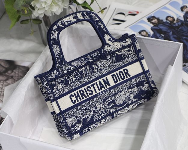 Dior original canvas mini book tote bag S5475 navy blue