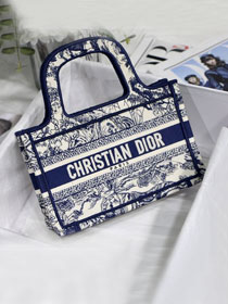 Dior original canvas mini book tote bag S5475 white&navy blue