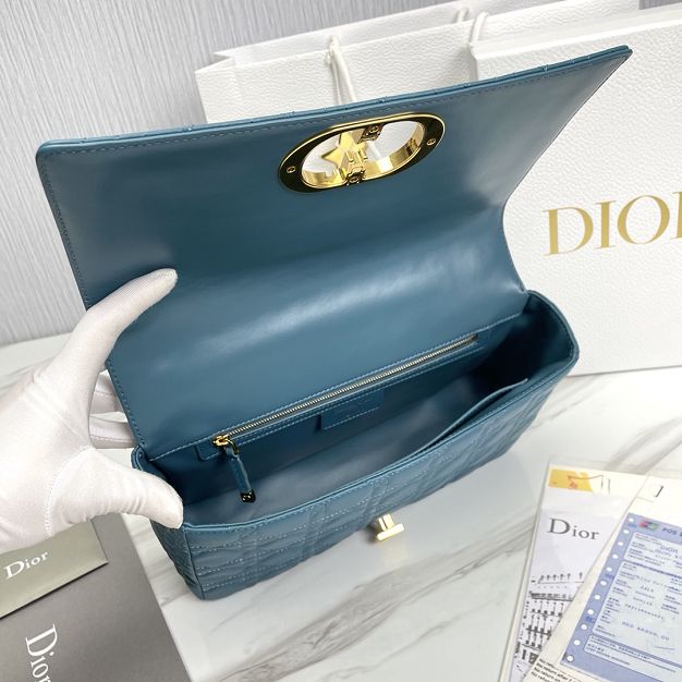 Dior original calfskin large caro bag M9243 steel blue