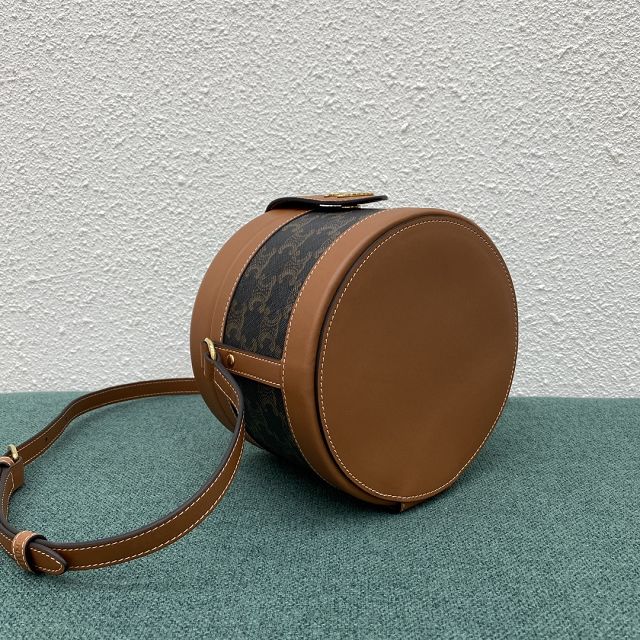 Celine original triomphe canvas medium tambour bag 195192 tan