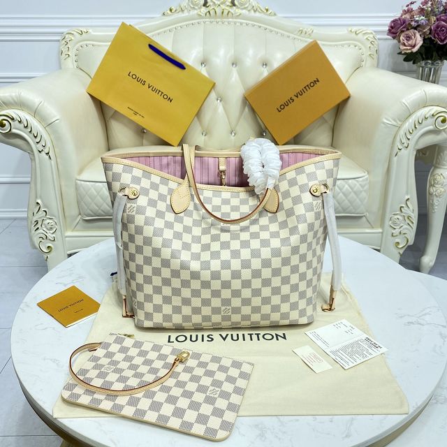 Louis vuitton original damier azur neverfull mm N41605 pink