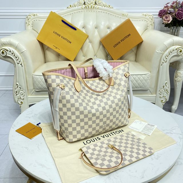 Louis vuitton original damier azur neverfull mm N41605 pink