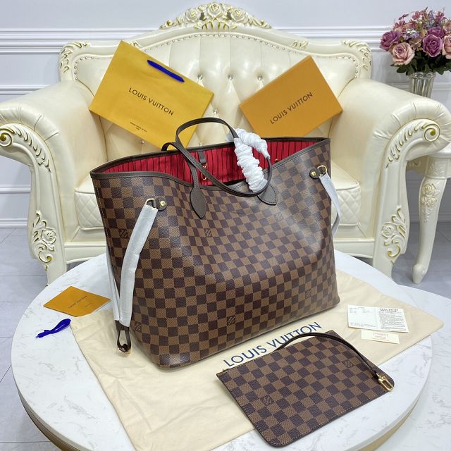 Louis vuitton original damier ebene neverfull gm N41357 red