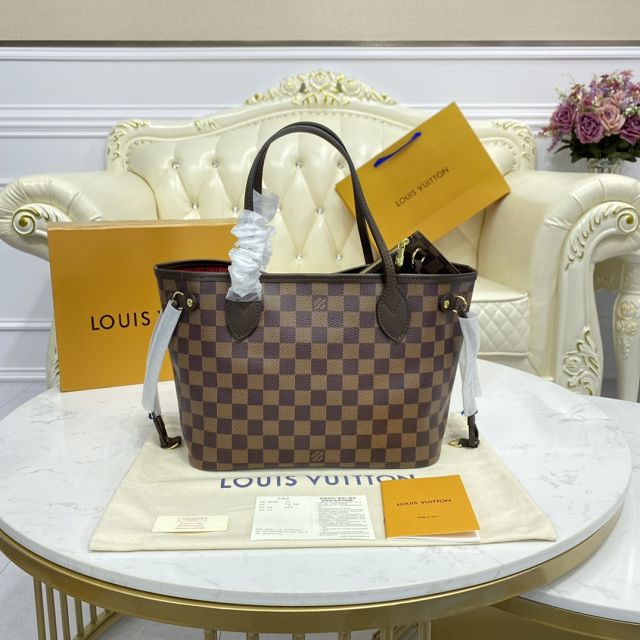 Louis vuitton original damier ebene neverfull pm N41359 red