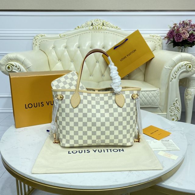 Louis vuitton original damier azur neverfull pm N41362 beige