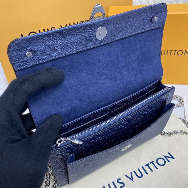 Louis vuitton original monogram calfskin vavin chain wallet M59077 blue