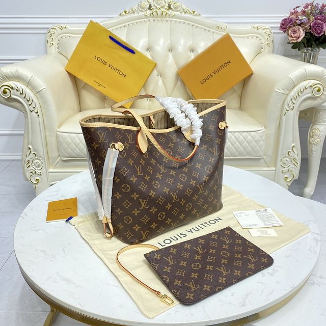 Louis vuitton original monogram canvas neverfull mm M40995 beige