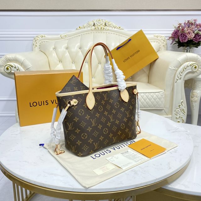 Louis vuitton original monogram canvas neverfull pm M41245 rose red