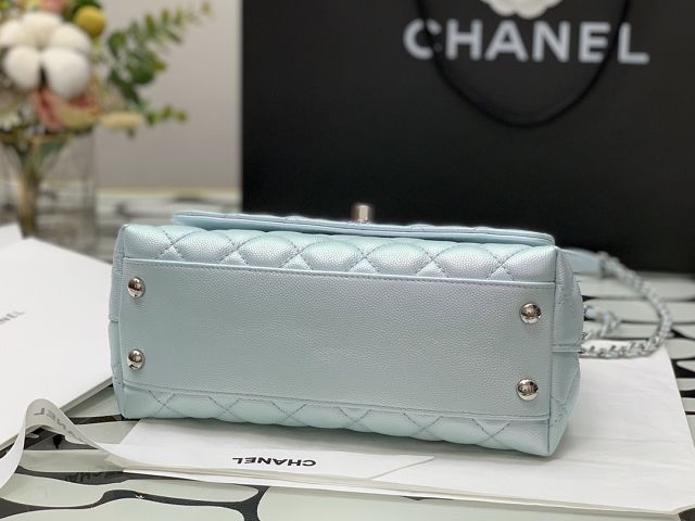 CC original grained calfskin small coco handle bag A92990 light blue(gradient lacquered metal)