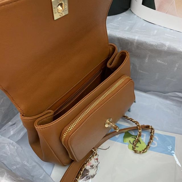 CC original grained calfskin small top handle flap bag A93749 caramel