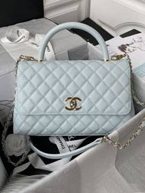 CC original grained calfskin large coco handle bag A92991 light blue