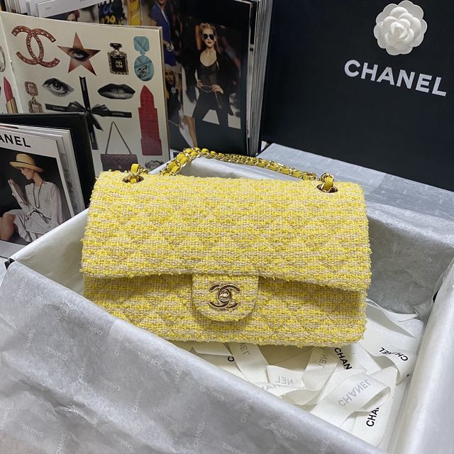 CC original tweed medium flap bag A01112 yellow