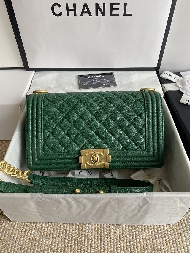 CC original fine grained calfskin medium boy handbag A67086 green