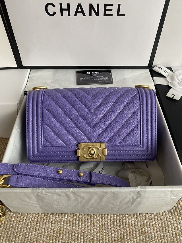 CC original fine grained calfskin medium boy handbag A67086-2 purple