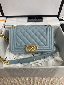 CC original fine grained calfskin small boy handbag A67085 light blue