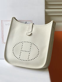 Hermes original togo leather evelyne pm shoulder bag E28 craie white