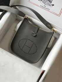 Hermes original togo leather mini evelyne tpm 17 shoulder bag E17 etain grey