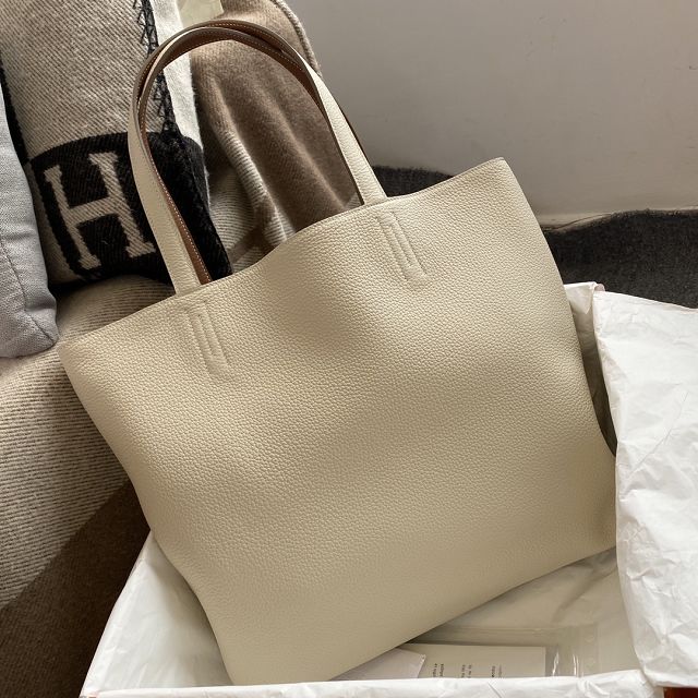 Hermes original calfskin reversible shoping bag K0298 white&brown