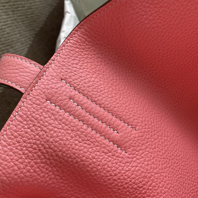 Hermes original calfskin reversible shoping bag K0298 green&pink