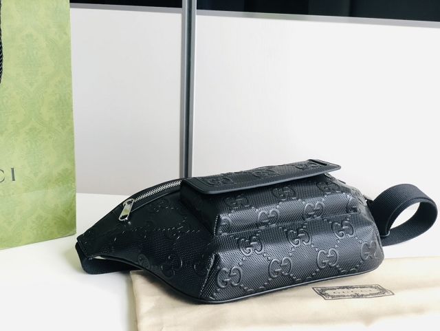 GG original embossed calfskin belt bag 645093 black