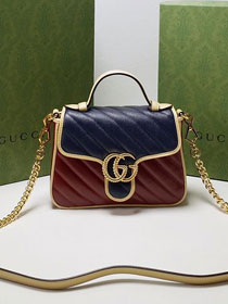 2021 GG original calfskin marmont mini top handle bag 583571 navy blue&wine