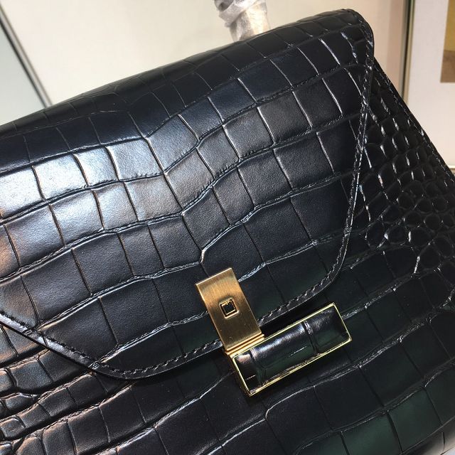 Valextra original crocodile calfskin iside medium bag 56028 black	