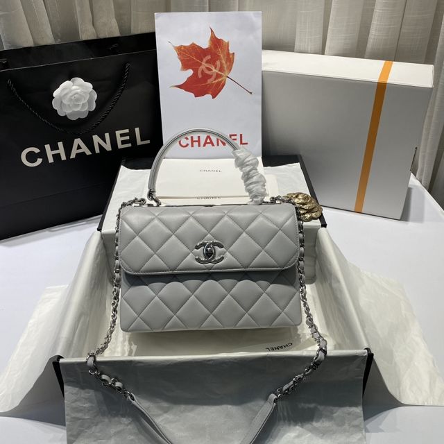 CC original lambskin top handle flap bag A92236 grey