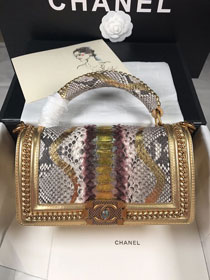 CC original python leather medium boy handbag A94804 gold&grey