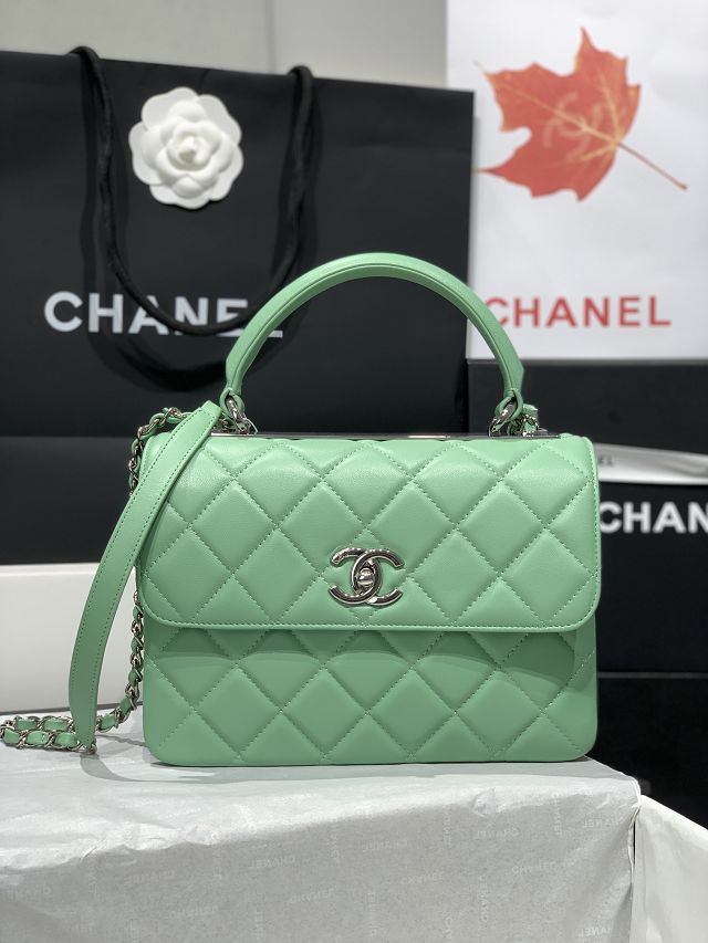 CC original lambskin top handle flap bag A92236 light green