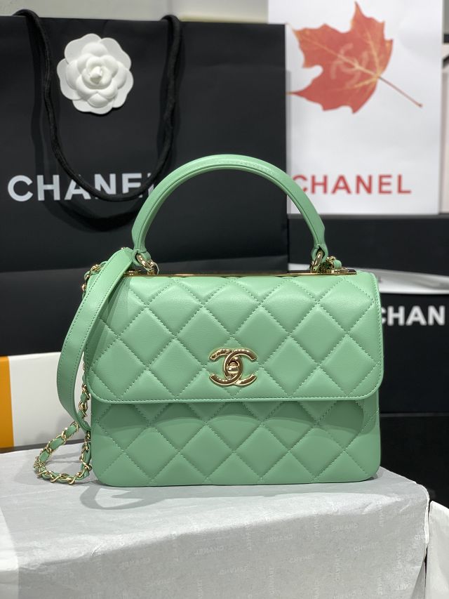 CC original lambskin top handle flap bag A92236 light green