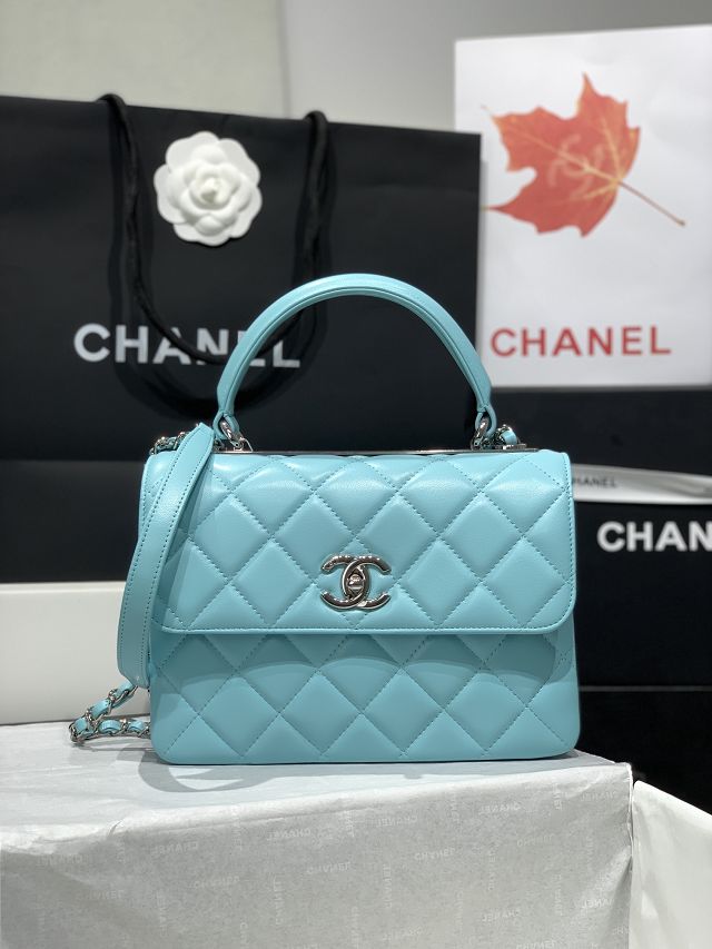 CC original lambskin top handle flap bag A92236 sky blue