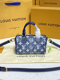 Louis vuitton original denim nano speedy bag M81213 blue