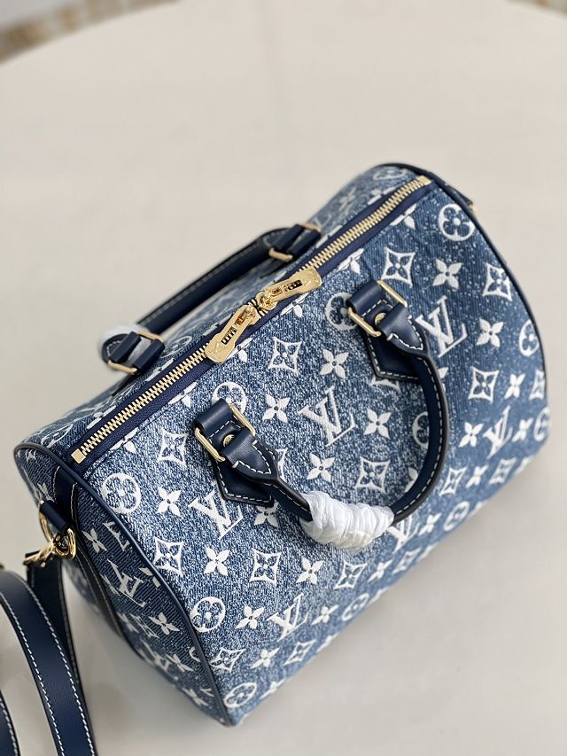 Louis vuitton original denim speedy 25 bag M59609 blue