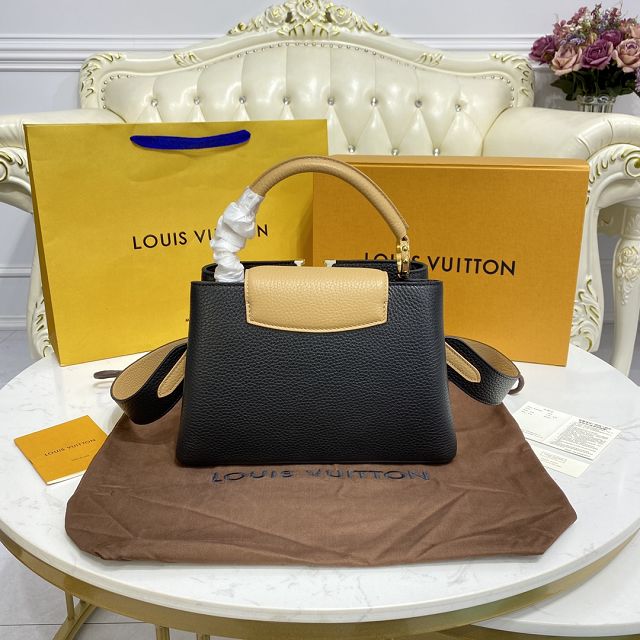 Louis vuitton original calfskin capucines BB handbag M59653 black&apricot