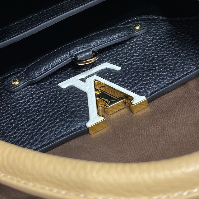 Louis vuitton original calfskin capucines BB handbag M59653 black&apricot