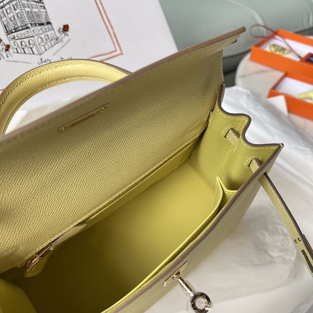 Hermes original epsom leather kelly 28 bag K28-2 jaune poussin