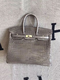 Top hermes genuine 100% crocodile leather handmade birkin 35 bag K350 gris asphalte