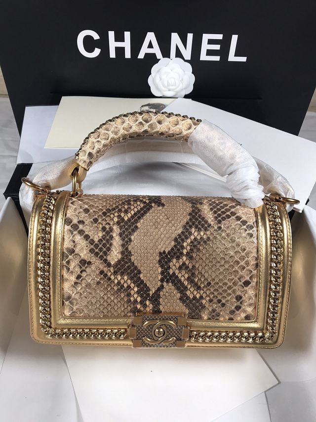 CC original python leather medium boy handbag A94804 gold