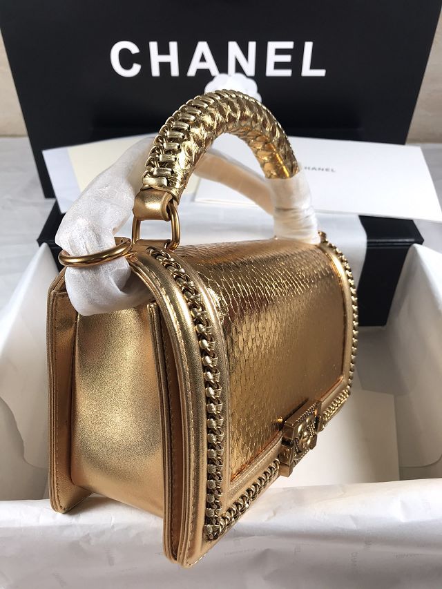 CC original python leather medium boy handbag A94804 gold