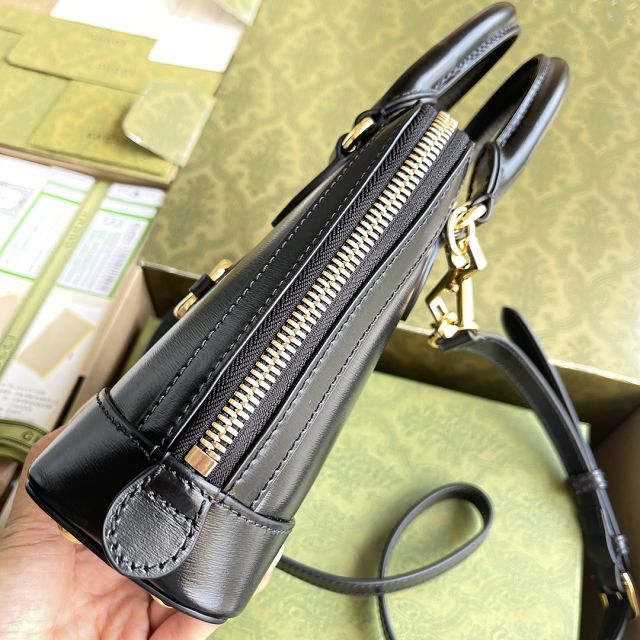 Top GG original calfskin horsebit 1955 mini top handle bag 640716 black