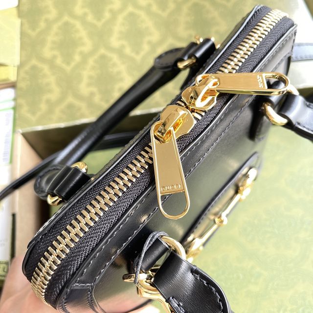 Top GG original calfskin horsebit 1955 mini top handle bag 640716 black