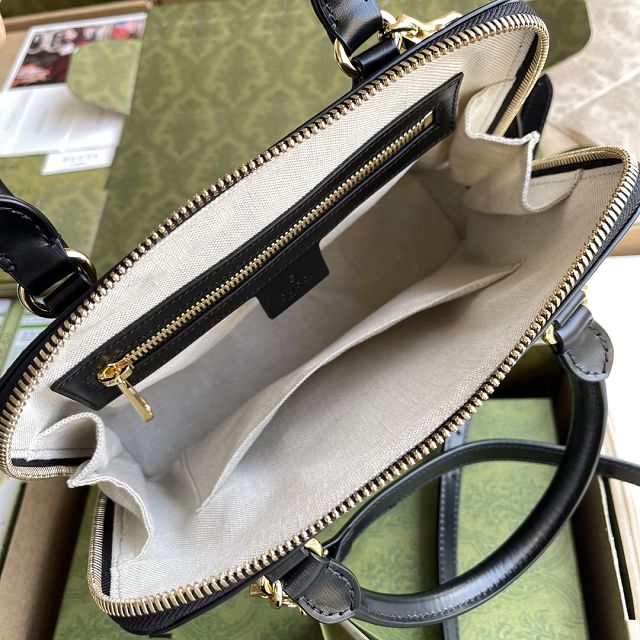 Top GG original calfskin horsebit 1955 small top handle bag 621220 black