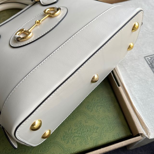 Top GG original calfskin horsebit 1955 small top handle bag 621220 white