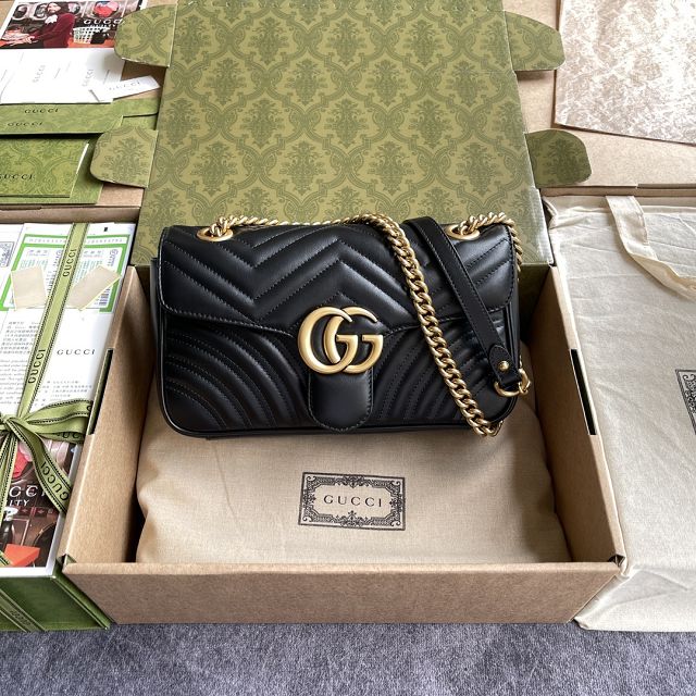 Top GG original calfskin marmont small shoulder bag 443497 black