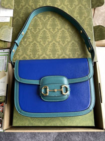 Top GG original calfskin 1955 horsebit shoulder bag 602204 blue