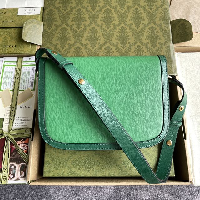 Top GG original calfskin 1955 horsebit shoulder bag 602204 green