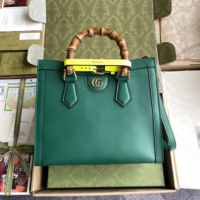 Top GG original calfskin diana small tote bag 660195 green